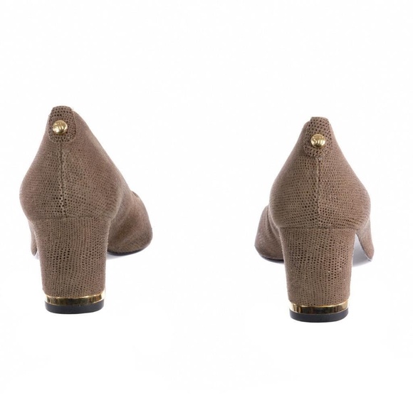 NEW STUART WEITZMAN Heels Pumps Pointed Toe Sz. 8.5 M Brown Suede Chunky Heel - Picture 4 of 5